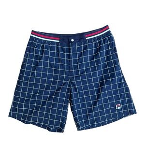 FILA Grid Print Swim Shorts Men’s Small Navy Lined Logo Trunks